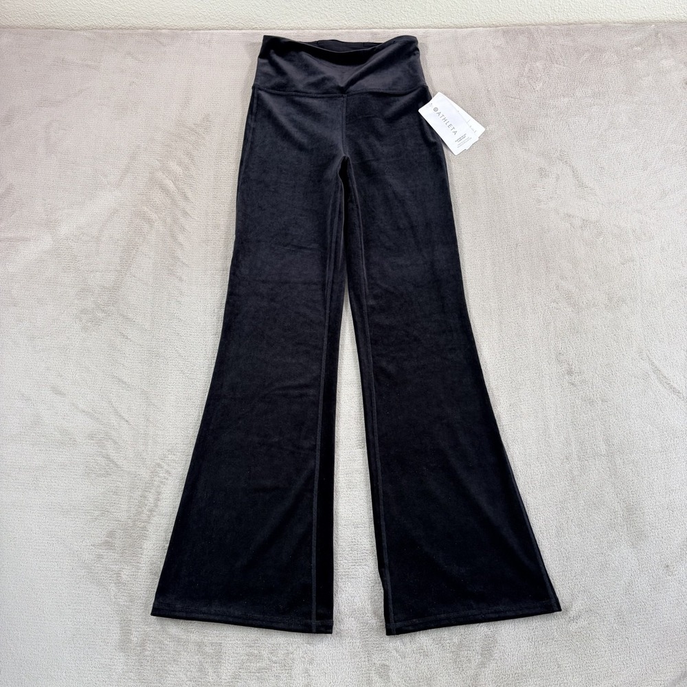 ATHLETA Elation Velvet Flare Pants in Black Women XS Athleisure Travel NWT $109